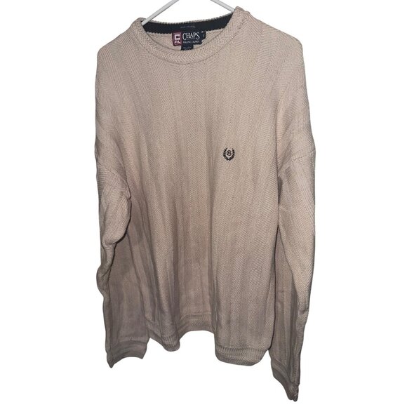Chaps Ralph Lauren vintage ivory cream herringbone chunky sweater size XL - Picture 1 of 5